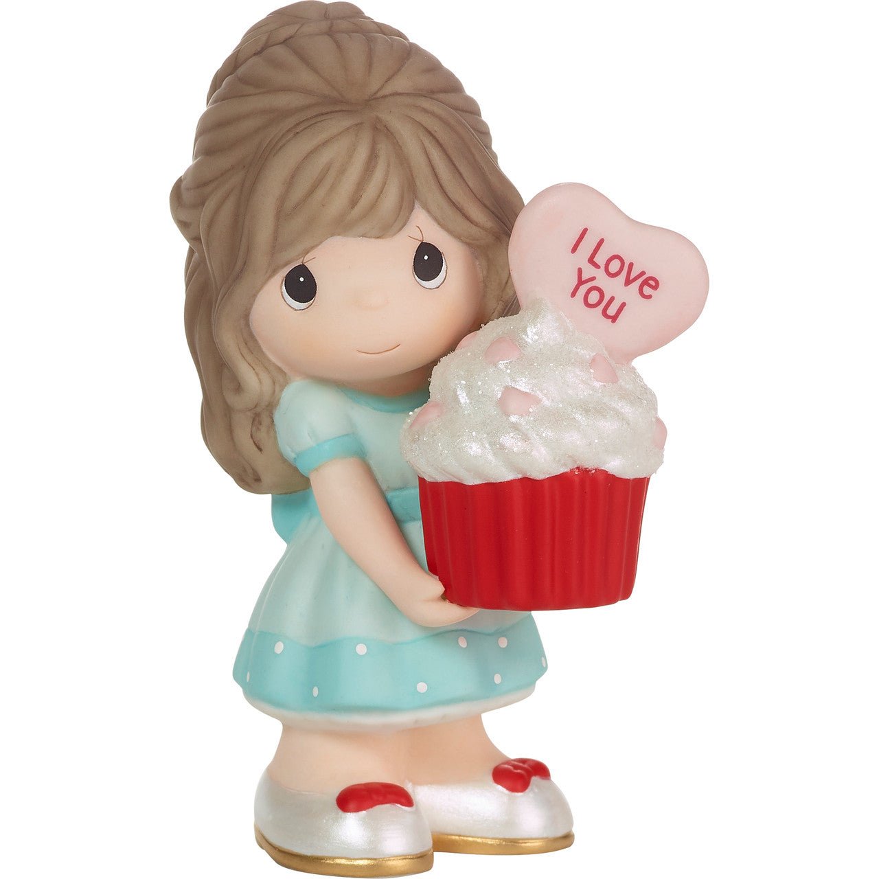 Girl Holding Red Velvet Cupcake Figurine - Brunette