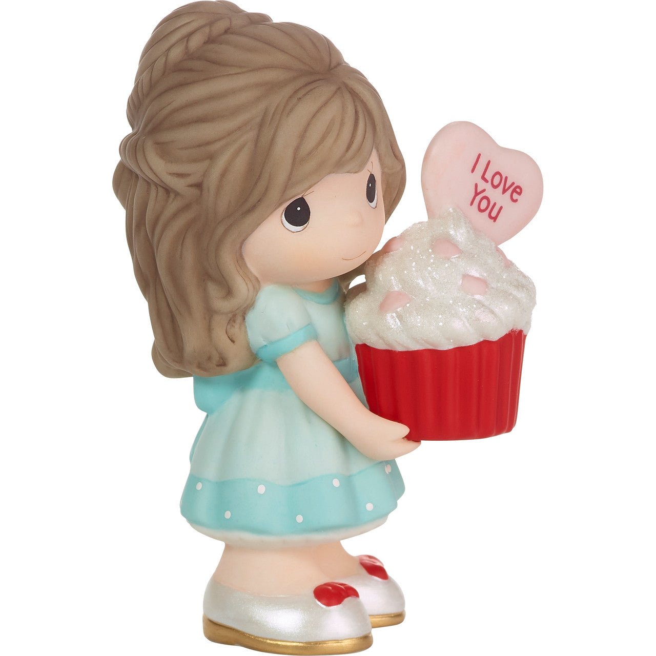 Girl Holding Red Velvet Cupcake Figurine - Brunette