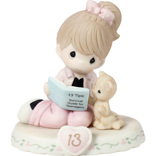 Girl Reading Book With Kitten Age 13 Figurine