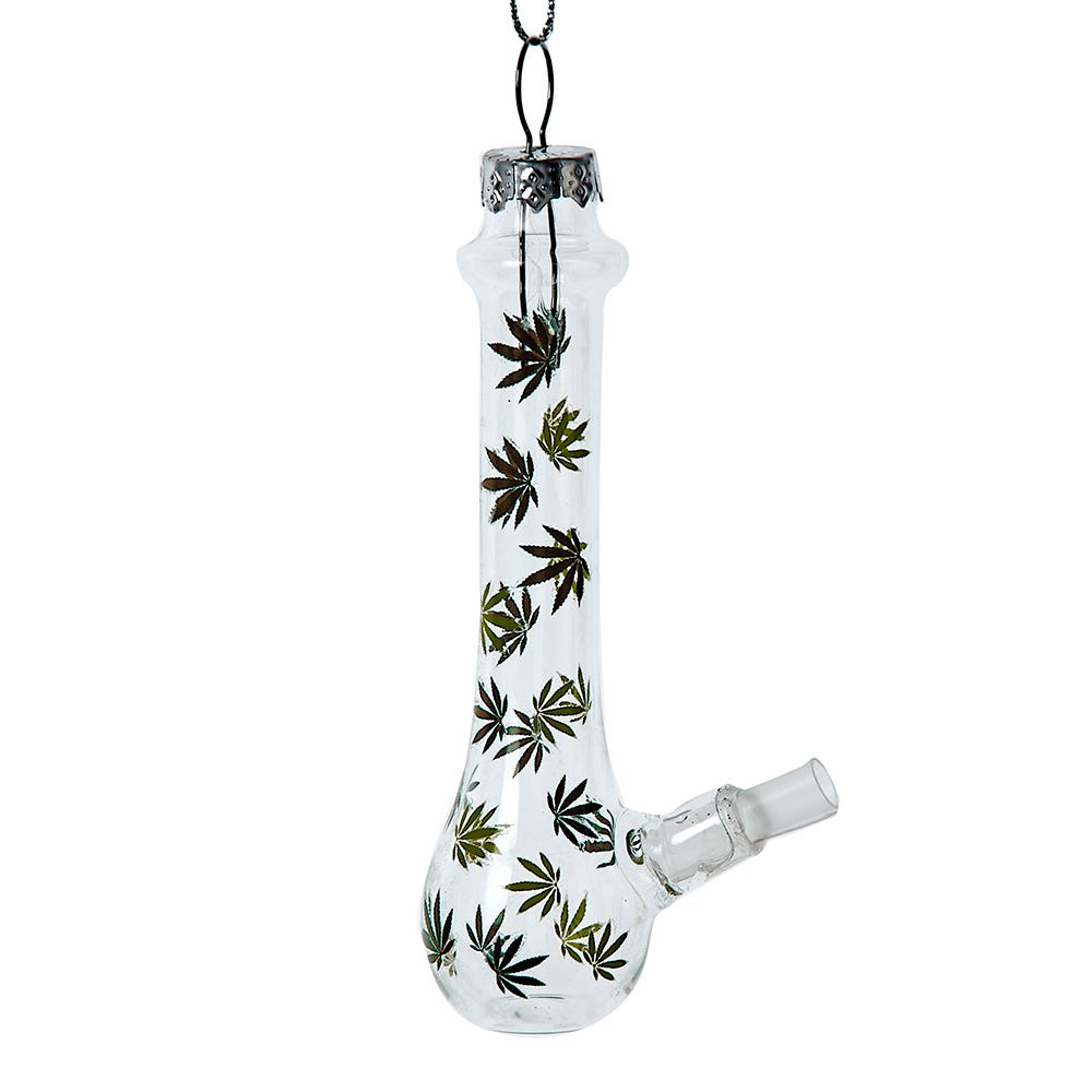 Glass Bong With Leaf Pattern Ornament