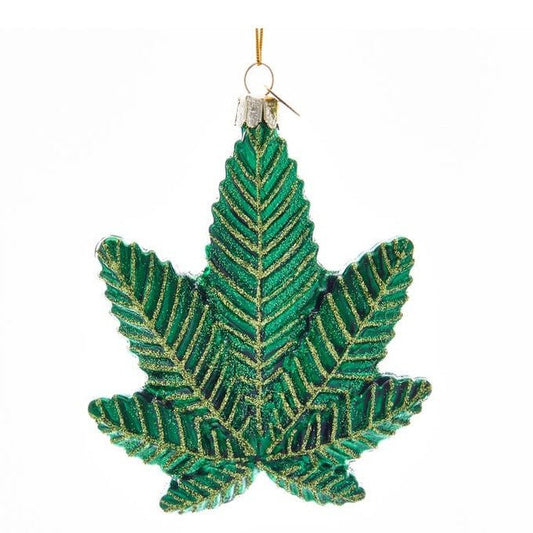 Glass Cannabis Leaf Ornament