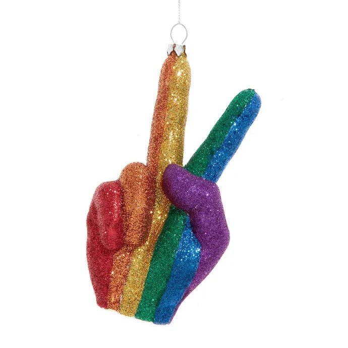 Glass Pride Peace Hand Ornament