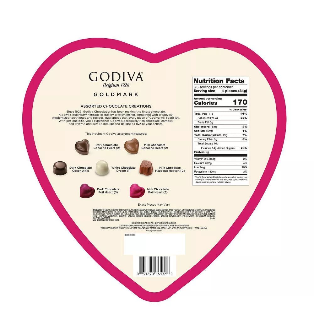 Godiva Assorted Chocolate Heart Box 4oz