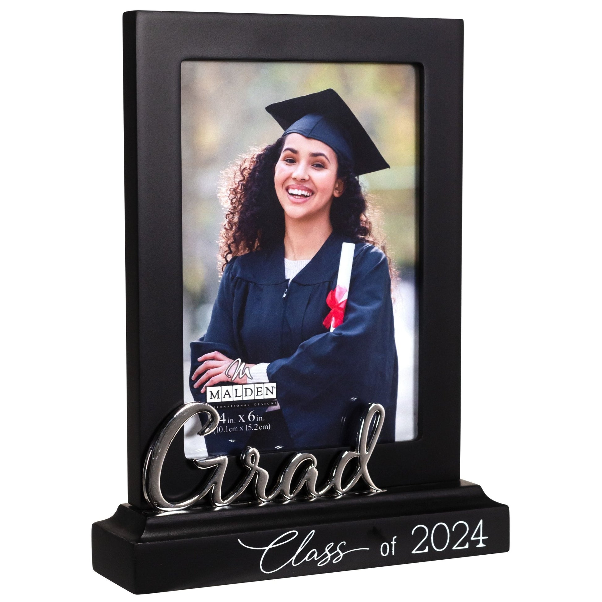 Grad Class of 2024 Platform Picture Frame with Metal Word Attachment Holds 4"x6" Photo