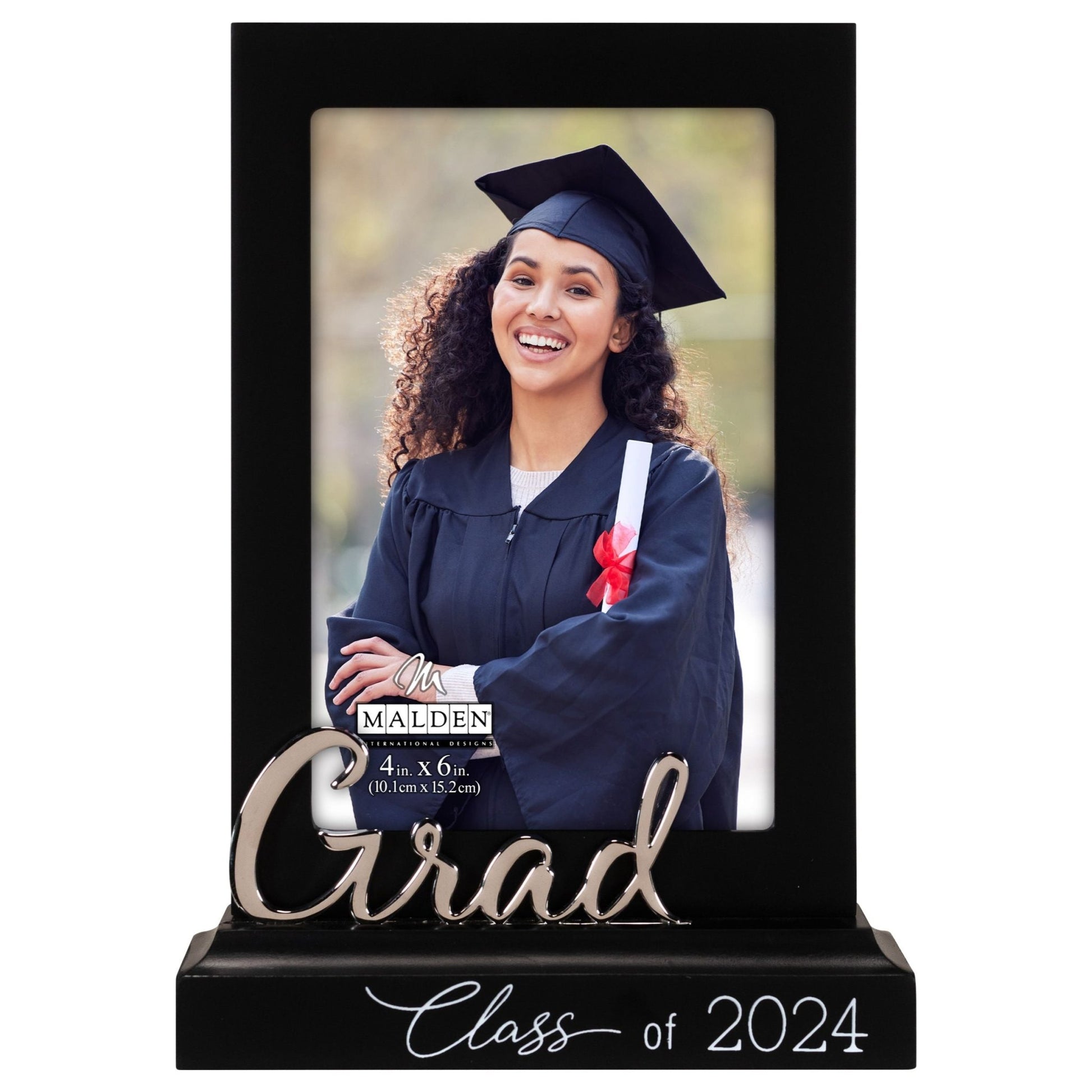 Grad Class of 2024 Platform Picture Frame with Metal Word Attachment Holds 4"x6" Photo