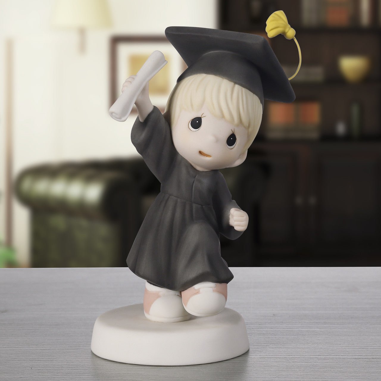 Graduation Blonde Boy With Black Gown Figurine