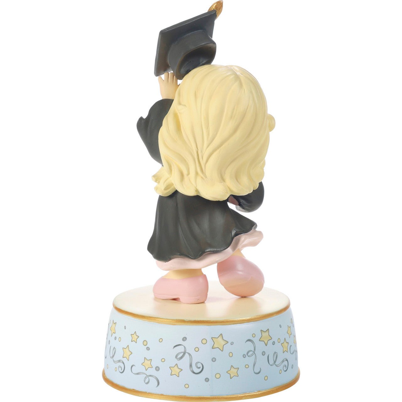 Graduation Blonde Girl With Black Gown Throwing Hat Musical