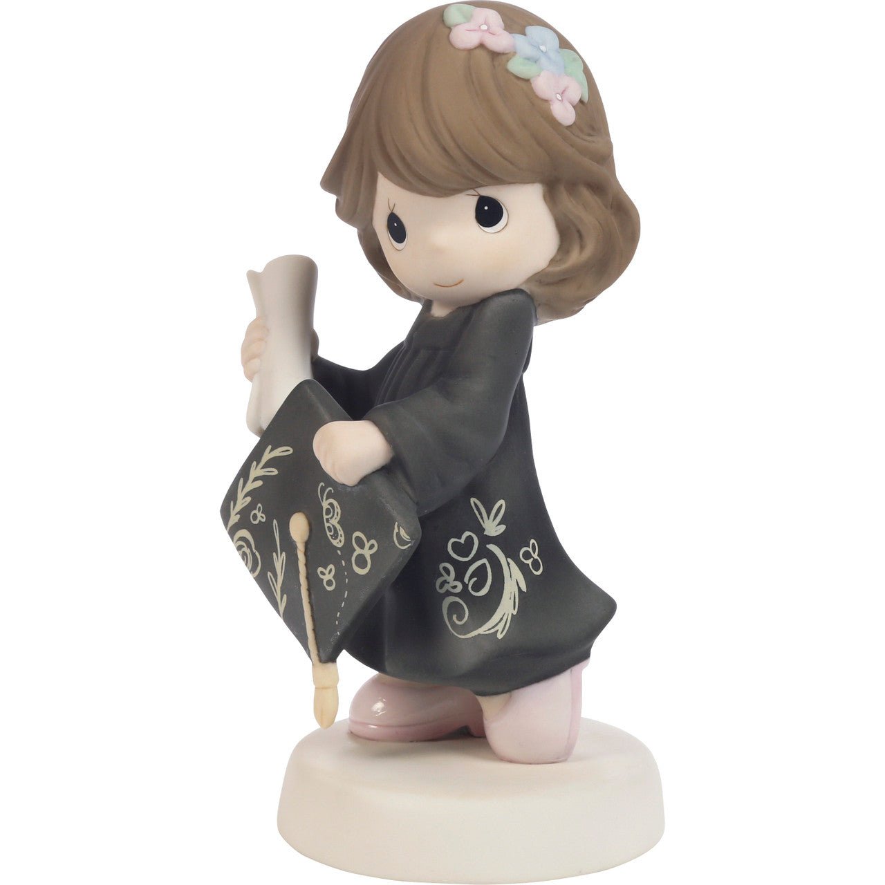 Graduation Brunette Girl With Black Gown Figurine