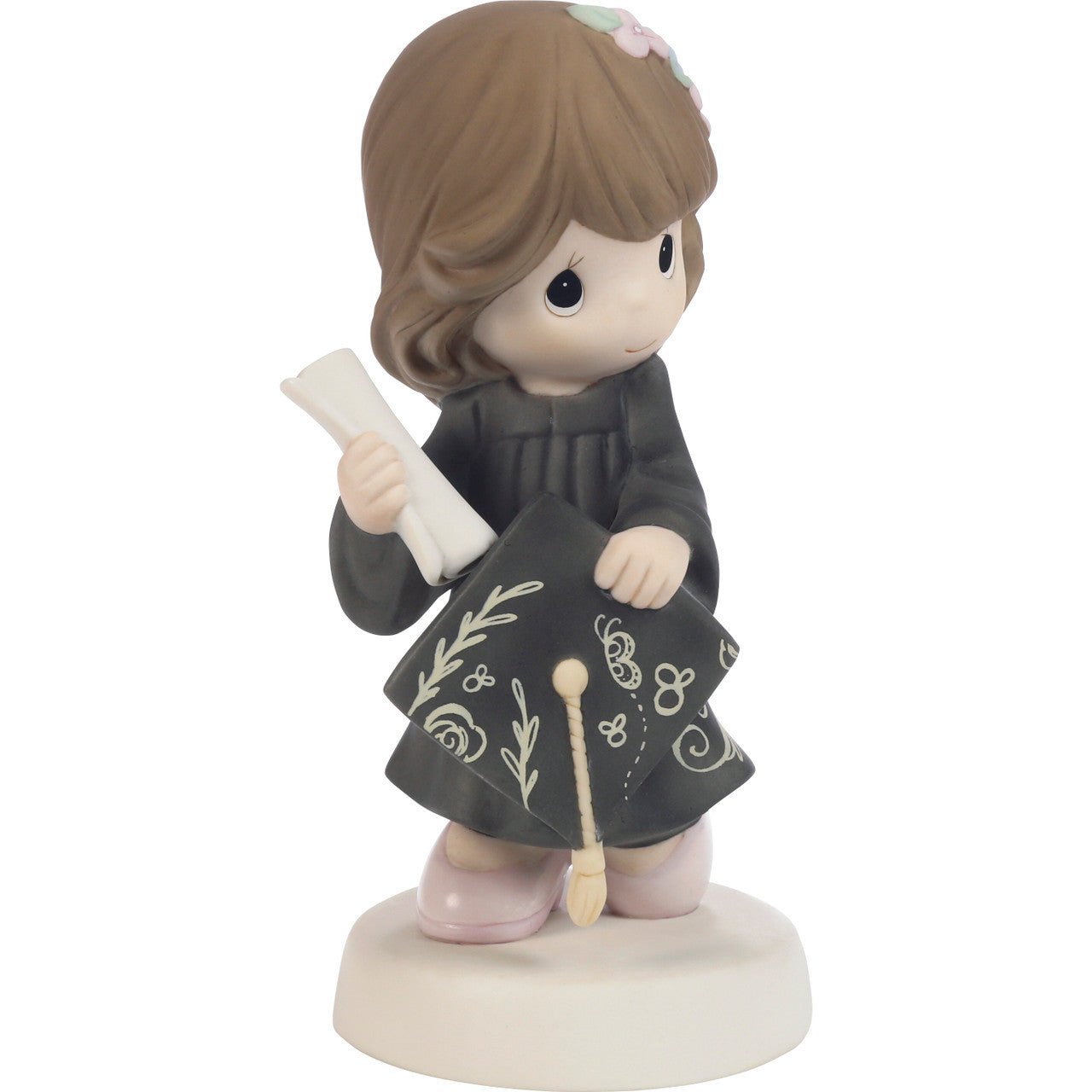 Graduation Brunette Girl With Black Gown Figurine