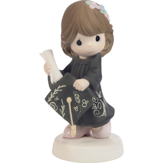 Graduation Brunette Girl With Black Gown Figurine