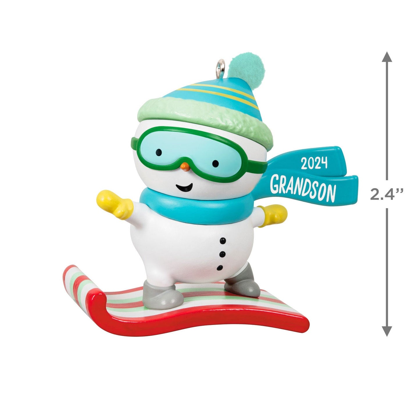 Grandson Snowboarding Snowman 2024 Keepsake Ornament