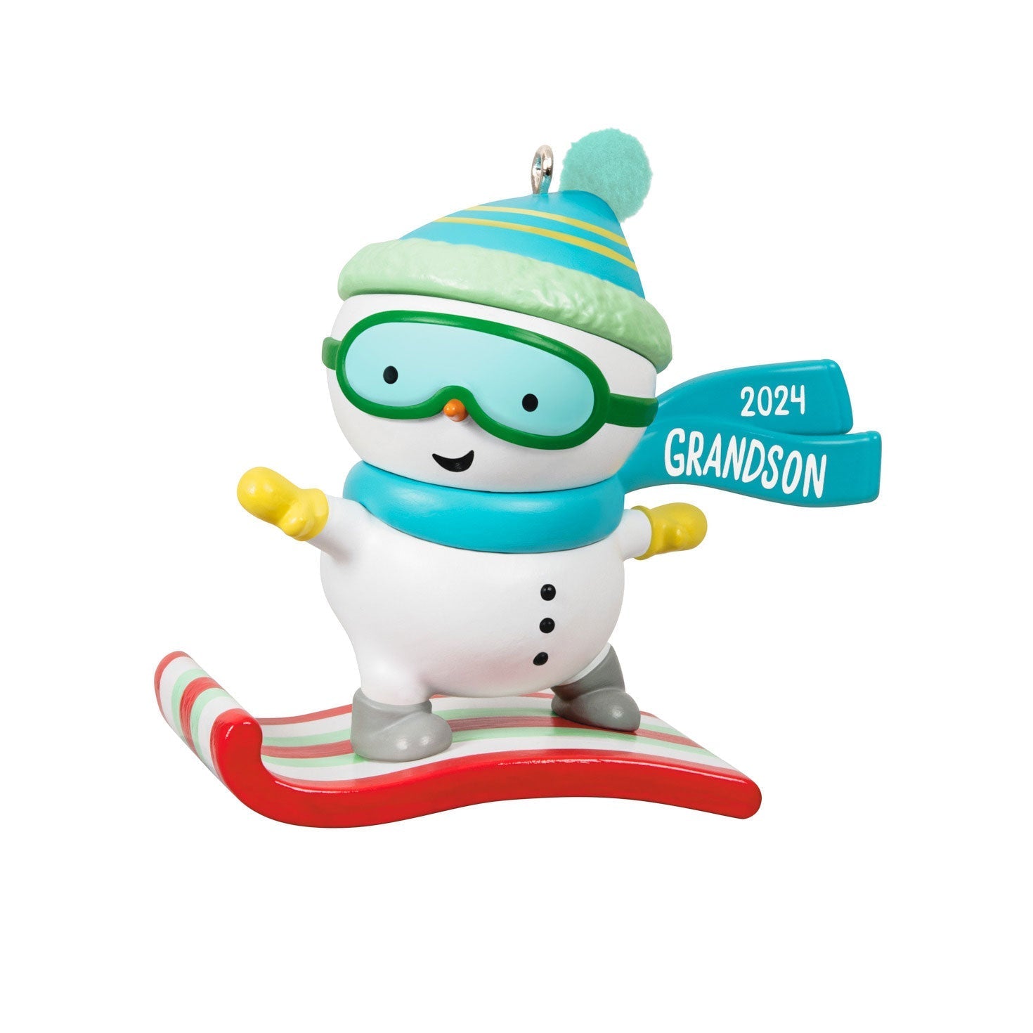 Grandson Snowboarding Snowman 2024 Keepsake Ornament