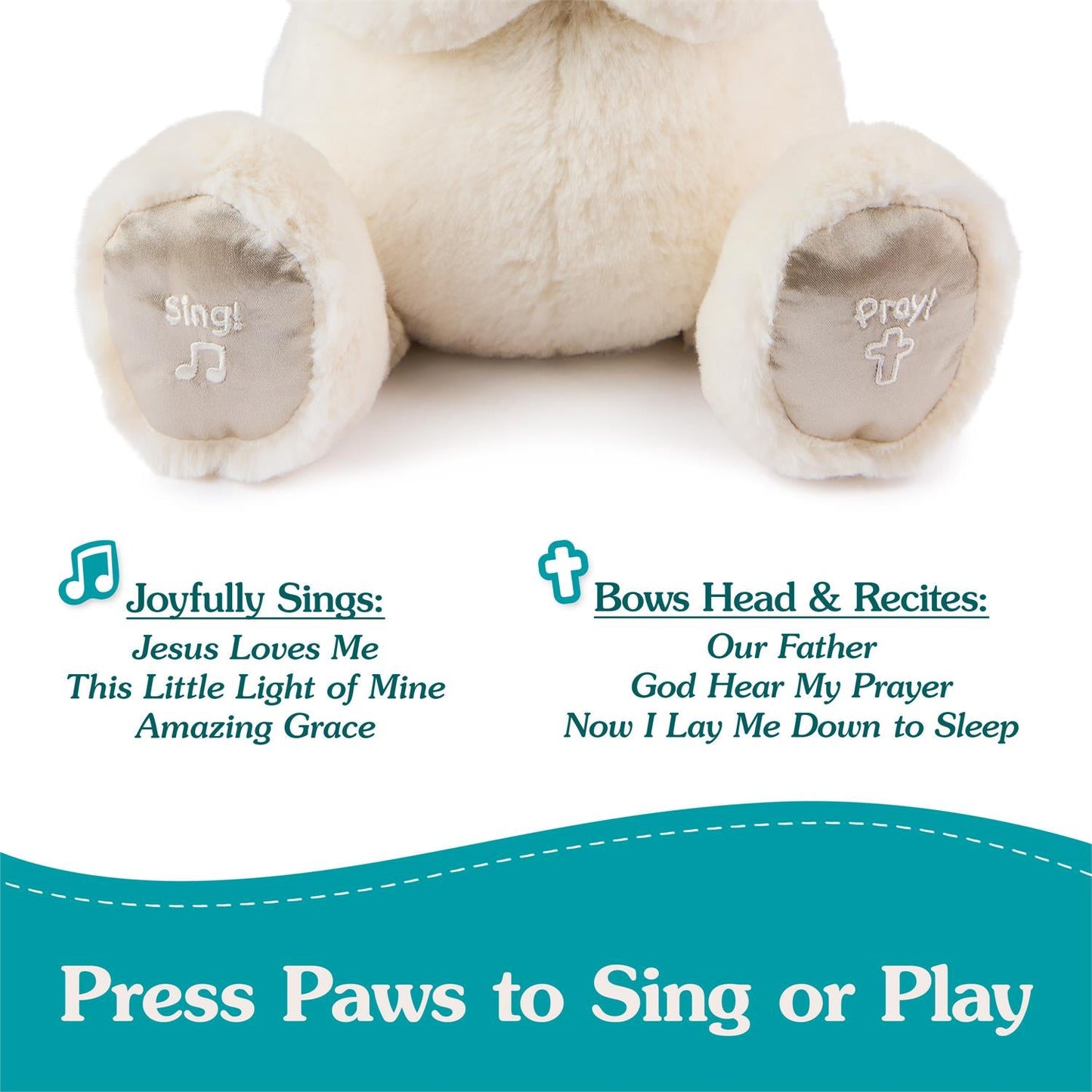 Gund Animated Goodnight Prayer Bear, Cream, 11"