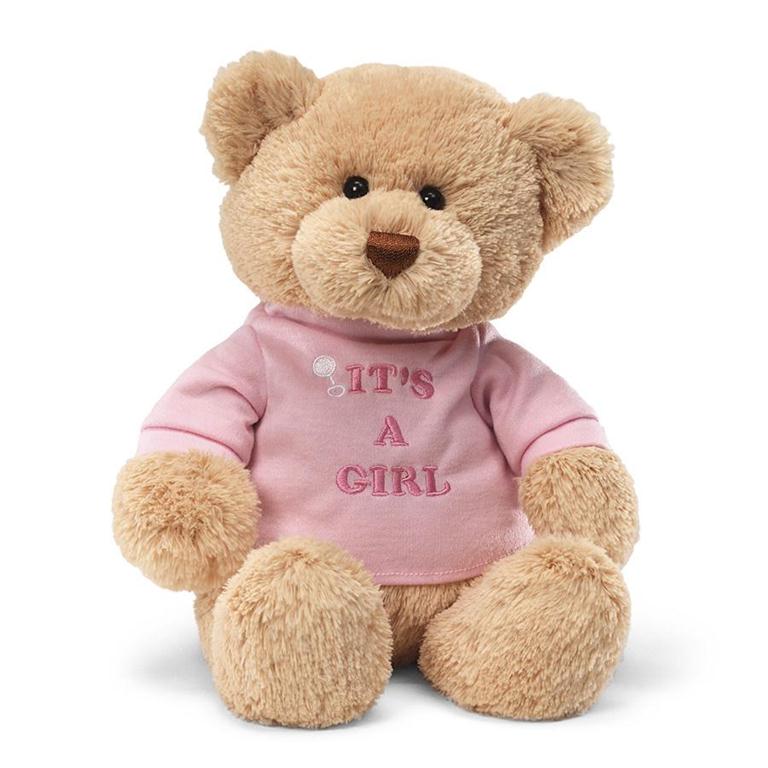 GUND “It’s a Girl” Message Bear with Pink T-Shirt, Tan, 12”