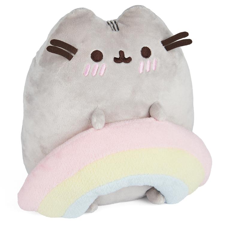 Gund Pusheen with Rainbow Plush, Gray/Rainbow, 9.5”