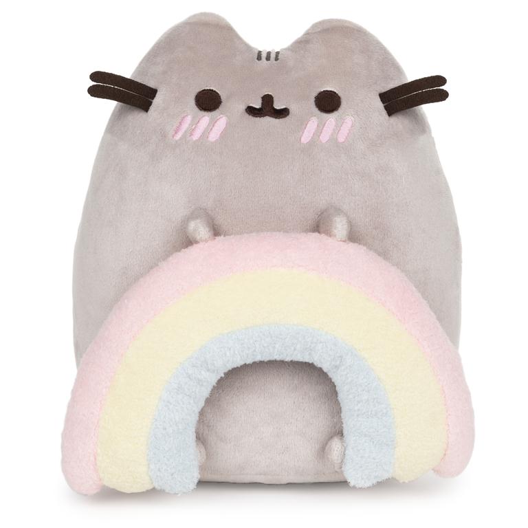 Gund Pusheen with Rainbow Plush, Gray/Rainbow, 9.5”