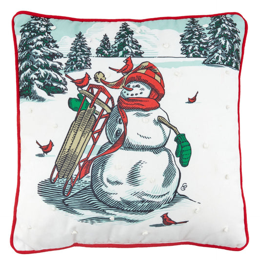 Hallmark Christmas in Evergreen Snowman Sled Pillow 18"X18"