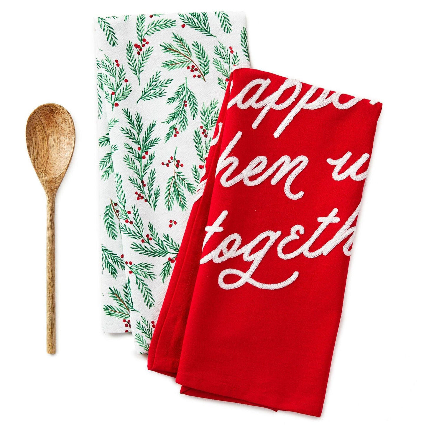 Hallmark Christmas Tea Towels and Wooden Spoon, Set of 3