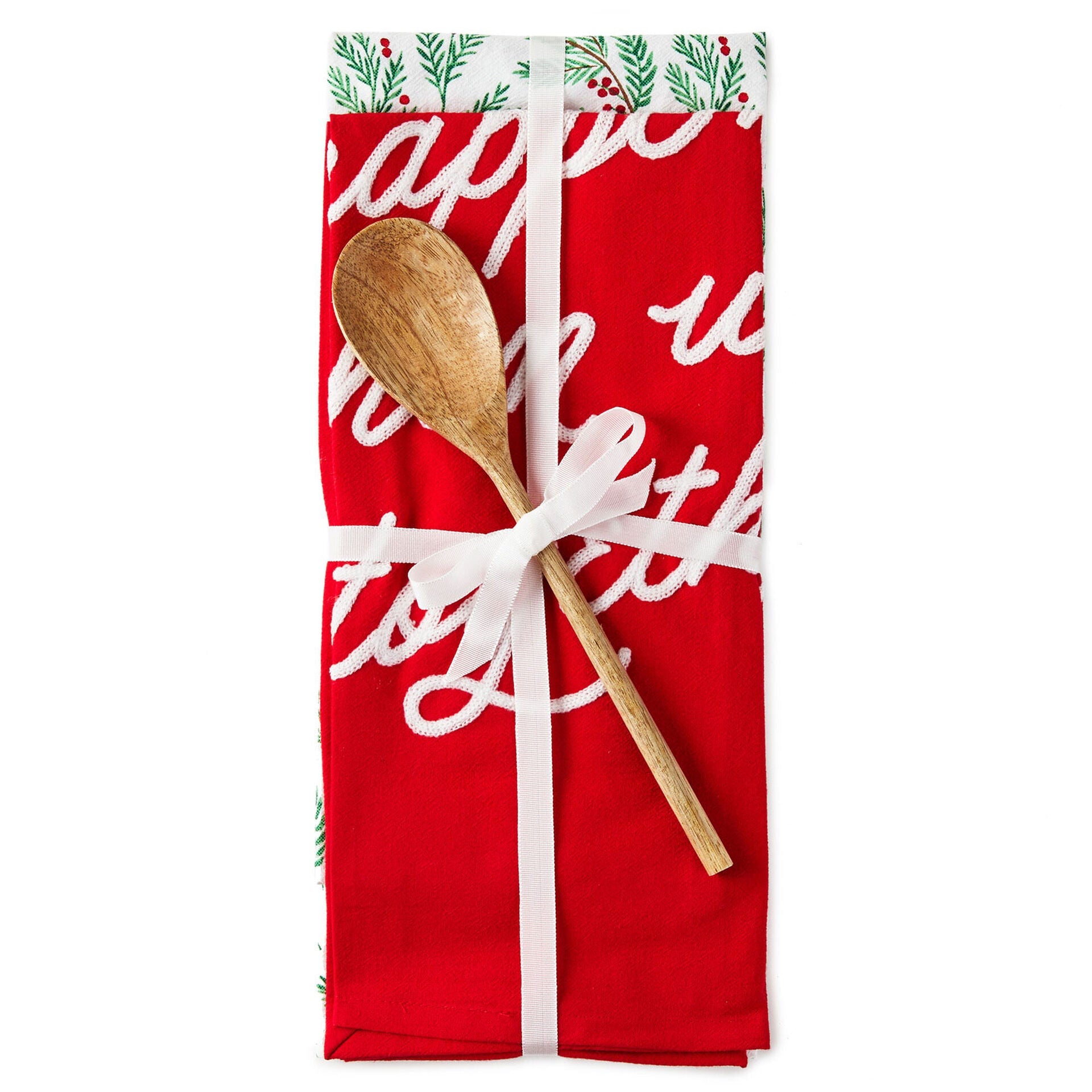 Hallmark Christmas Tea Towels and Wooden Spoon, Set of 3