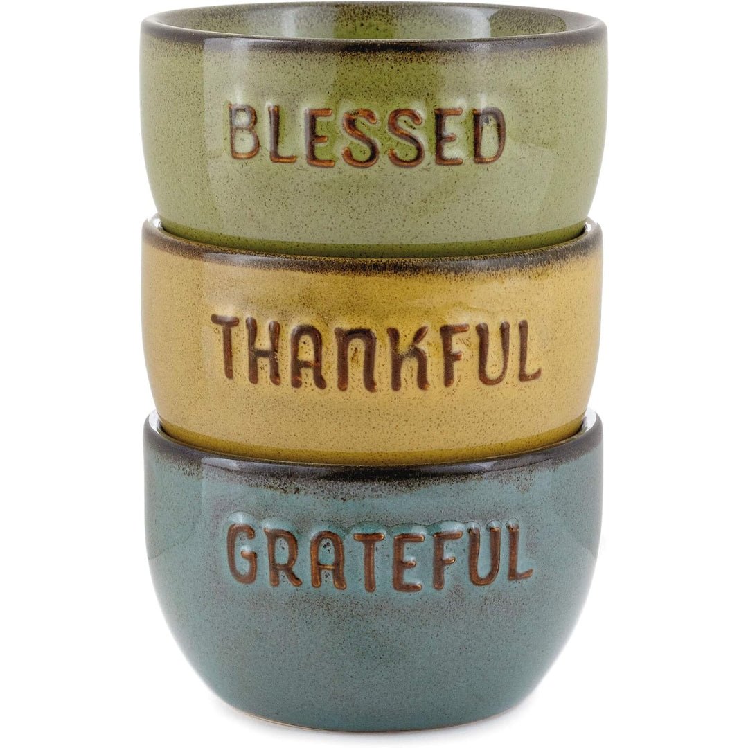 Hallmark Grateful Thankful Blessed Glazed Ceramic Bowls, Set of 3