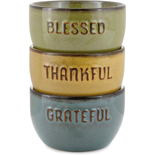 Hallmark Grateful Thankful Blessed Glazed Ceramic Bowls, Set of 3
