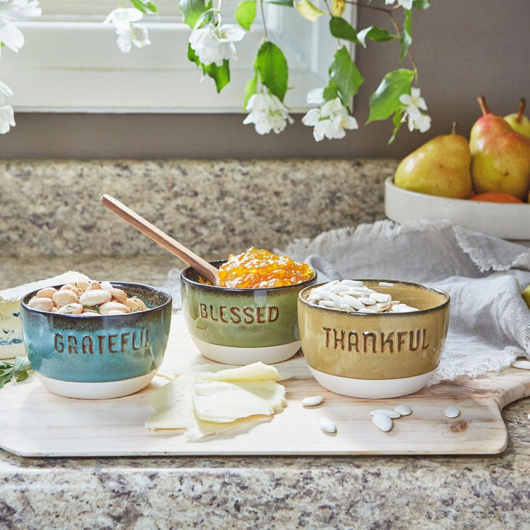 Hallmark Grateful Thankful Blessed Glazed Ceramic Bowls, Set of 3