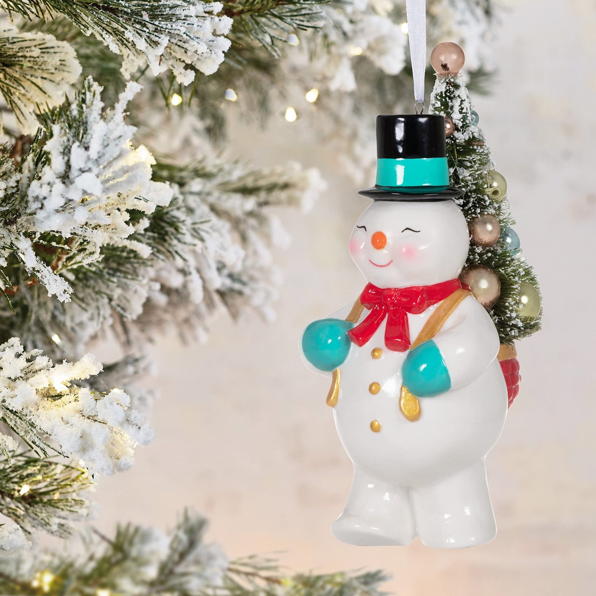 Hallmark Keepsake Christmas Ornament 2021, Vintage Snowman with Tree, Porcelain