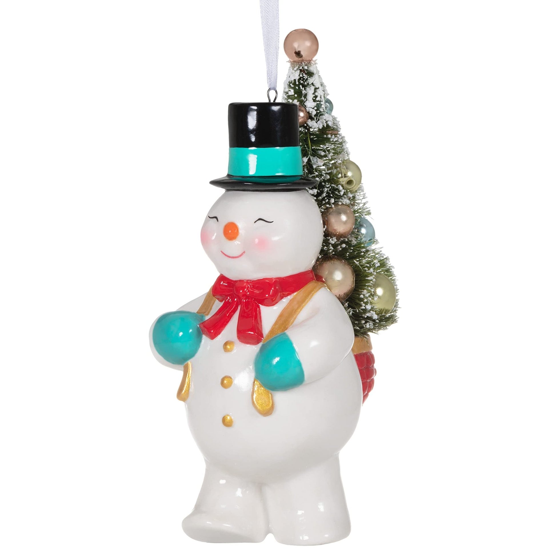 Hallmark Keepsake Christmas Ornament 2021, Vintage Snowman with Tree, Porcelain