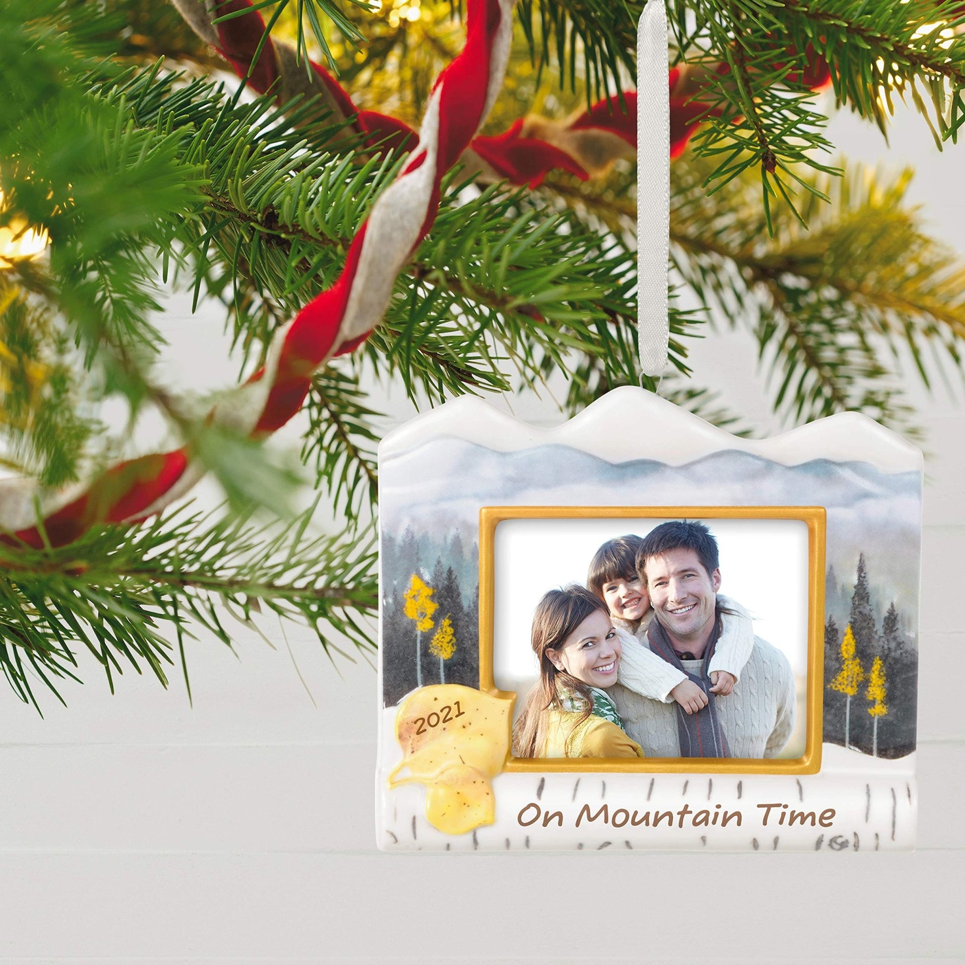 Hallmark Keepsake Christmas Ornament 2021 Year - Dated, On Mountain Time Photo Frame, Porcelain