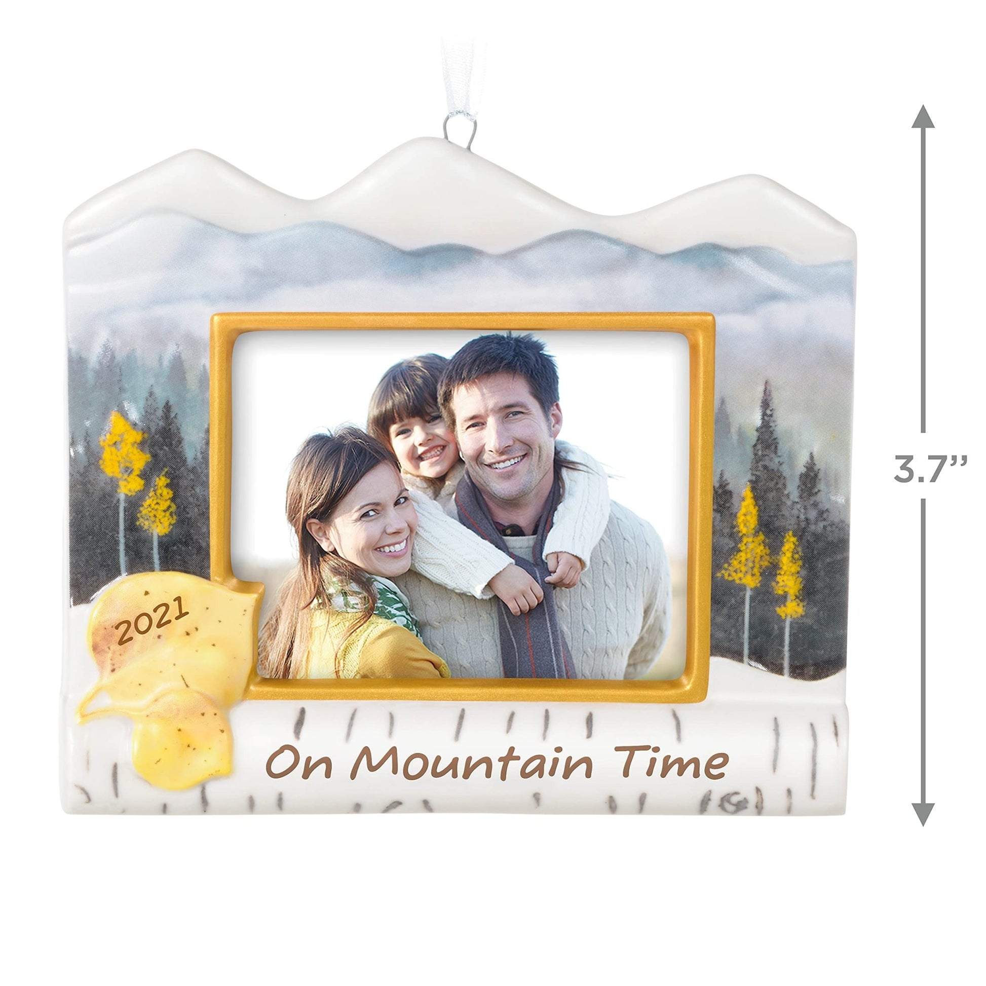 Hallmark Keepsake Christmas Ornament 2021 Year - Dated, On Mountain Time Photo Frame, Porcelain