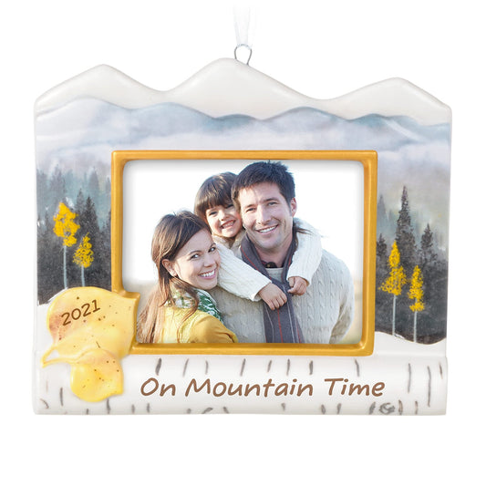 Hallmark Keepsake Christmas Ornament 2021 Year - Dated, On Mountain Time Photo Frame, Porcelain