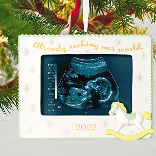 Hallmark Keepsake Christmas Ornament 2022, Already Rocking Our World Sonogram Picture Frame, Porcelain