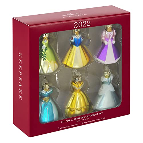 Hallmark Keepsake Christmas Ornament 2022, Disney Princess Fit for a Princess, Glass Set of 6