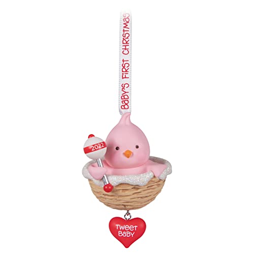 Hallmark Keepsake Christmas Ornament 2022 Year-Dated, Baby Girl's First Christmas, Pink Bird