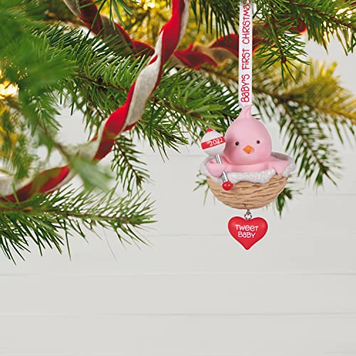 Hallmark Keepsake Christmas Ornament 2022 Year-Dated, Baby Girl's First Christmas, Pink Bird