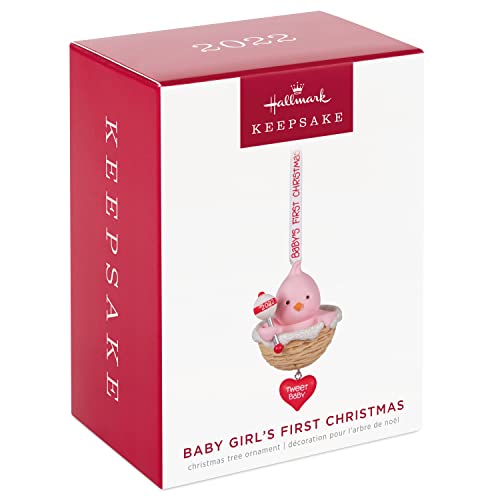 Hallmark Keepsake Christmas Ornament 2022 Year-Dated, Baby Girl's First Christmas, Pink Bird