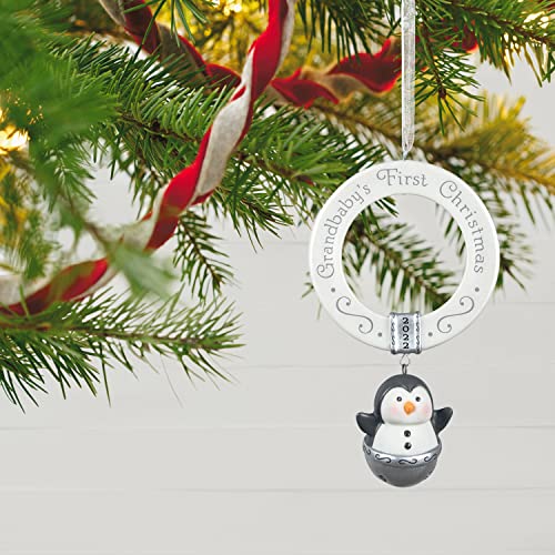 Hallmark Keepsake Christmas Ornament 2022 Year-Dated, Grandbaby's First Christmas Penguin Bell, Porcelain