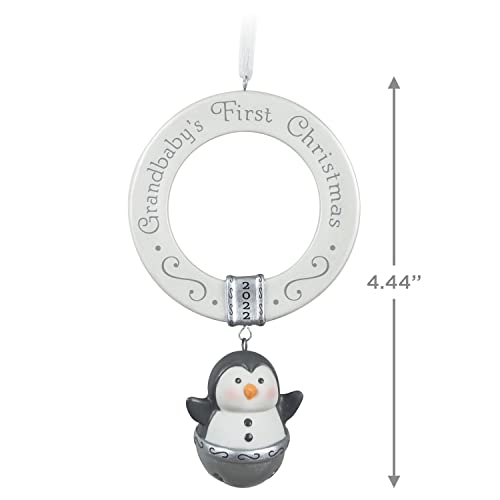 Hallmark Keepsake Christmas Ornament 2022 Year-Dated, Grandbaby's First Christmas Penguin Bell, Porcelain