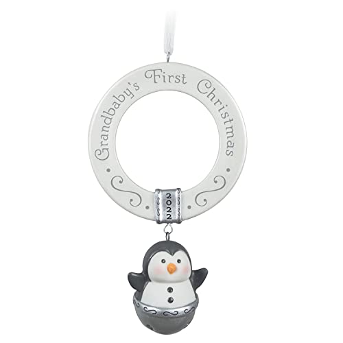 Hallmark Keepsake Christmas Ornament 2022 Year-Dated, Grandbaby's First Christmas Penguin Bell, Porcelain