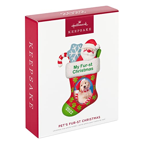 Hallmark Keepsake Christmas Ornament 2022 Year-Dated, Pet's Fur-st Christmas Stocking Photo Frame