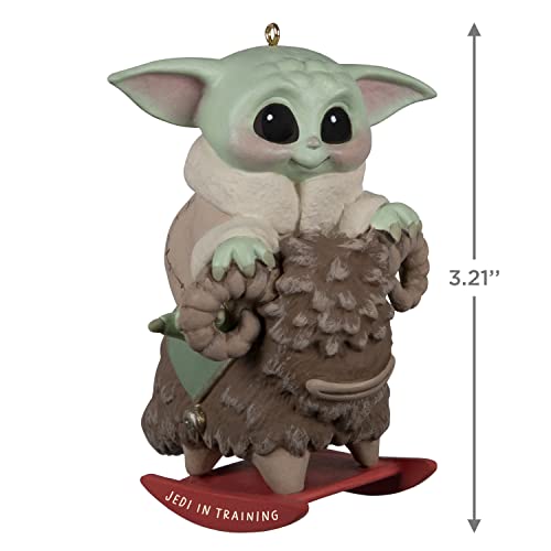 Hallmark Keepsake Christmas Ornament 2022 Year-Dated, Star Wars: The Mandalorian Jedi in Training Grogu on Rocking Bantha