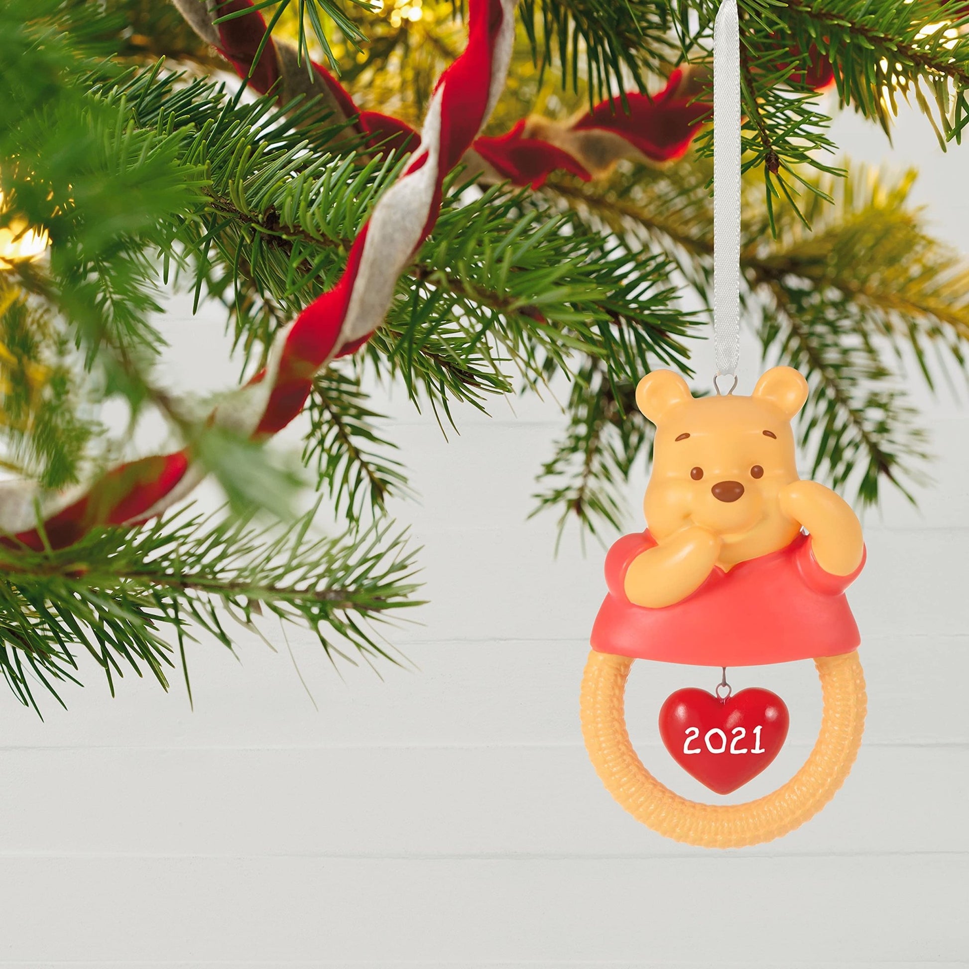 Hallmark Keepsake Christmas Ornament, Year Dated 2021, Disney Winnie The Pooh Baby's First Christmas, Porcelain