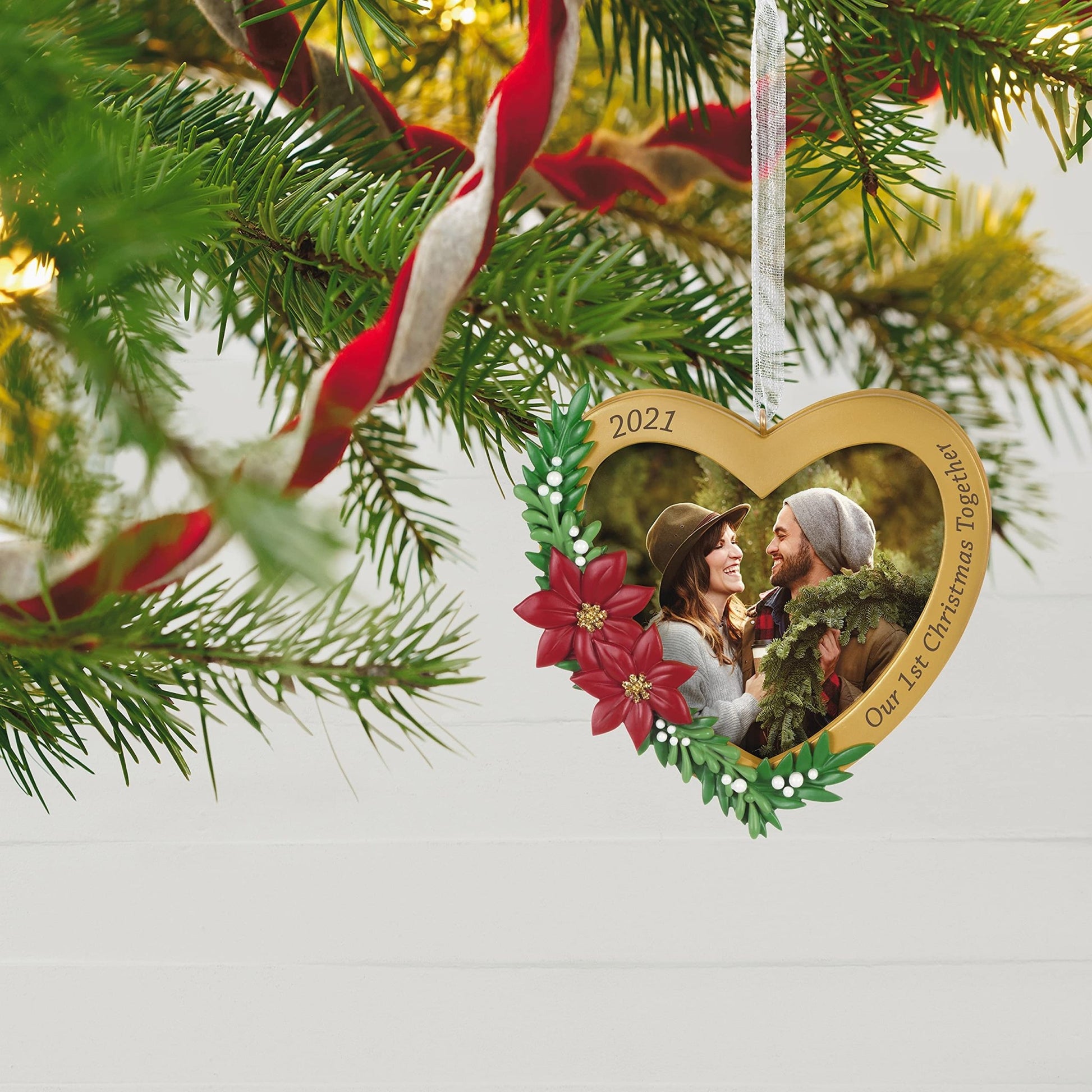 Hallmark Keepsake Christmas Ornament, Year Dated 2021, Our 1st Christmas Together Heart Photo Frame