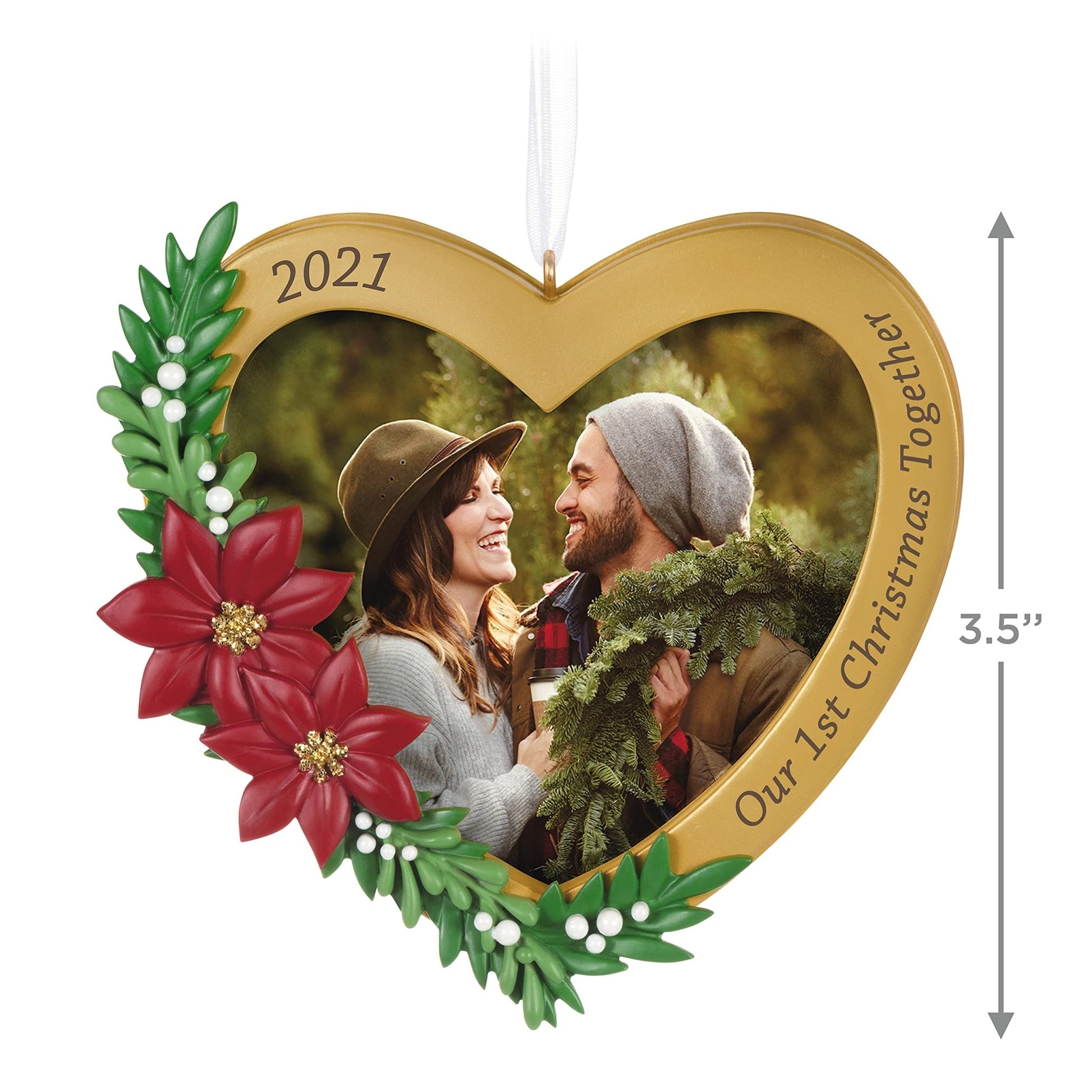 Hallmark Keepsake Christmas Ornament, Year Dated 2021, Our 1st Christmas Together Heart Photo Frame