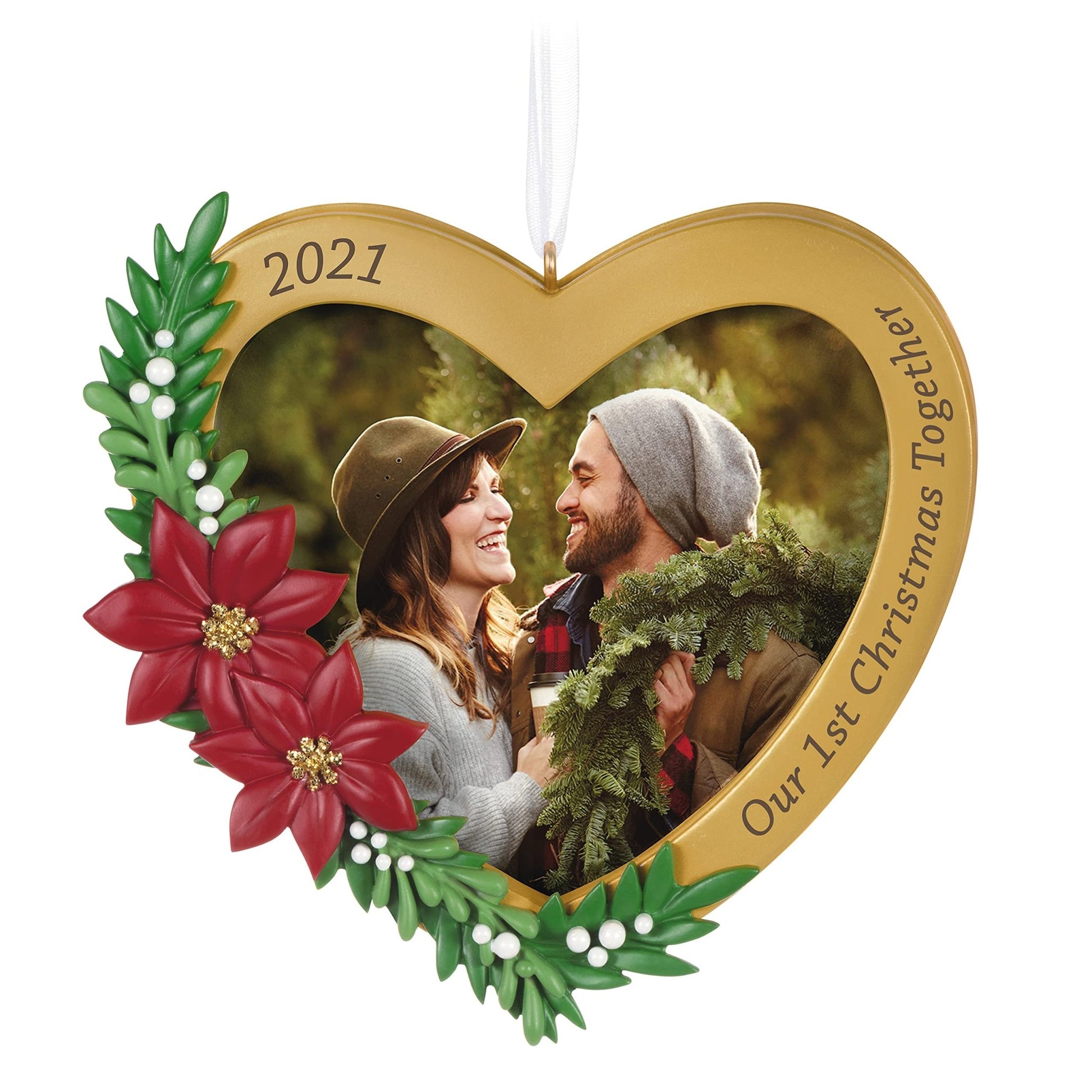 Hallmark Keepsake Christmas Ornament, Year Dated 2021, Our 1st Christmas Together Heart Photo Frame