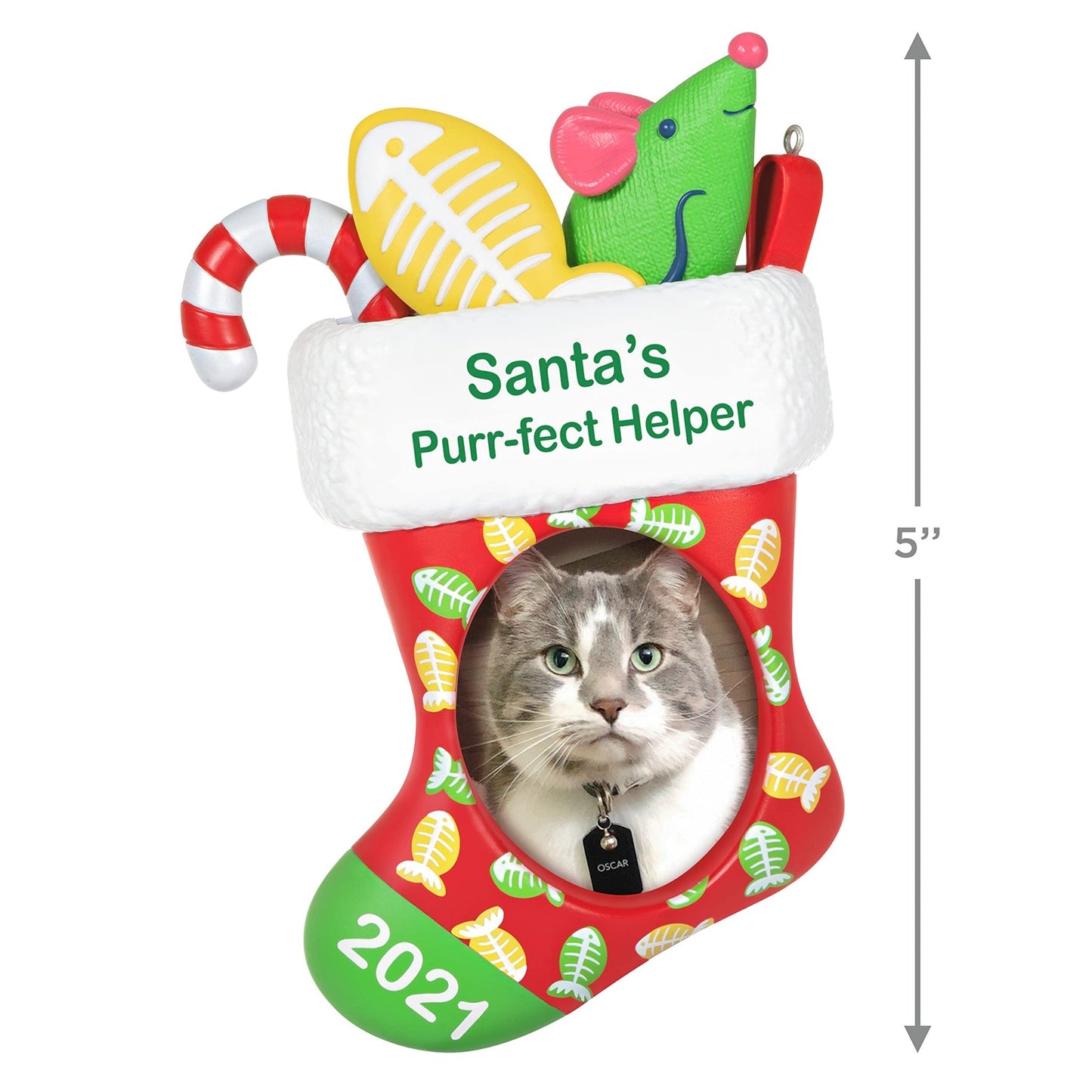 Hallmark Keepsake Christmas Ornament, Year Dated 2021, Santa's Purr - FECT Helper Cat Stocking Photo Frame