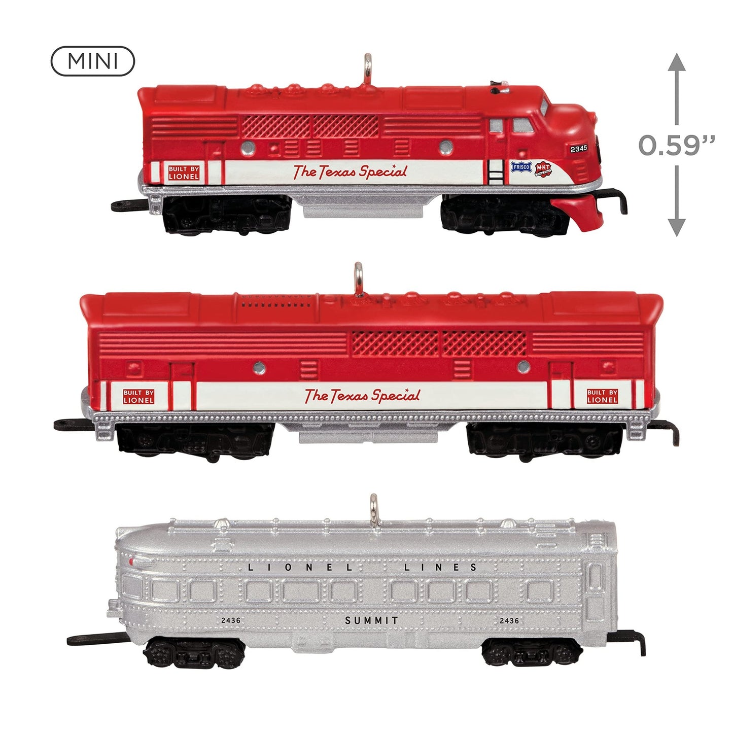 Hallmark Keepsake Miniature Christmas Ornament 2021, Lionel 1520W Texas Special Passenger, Metal, Mini Set of 3