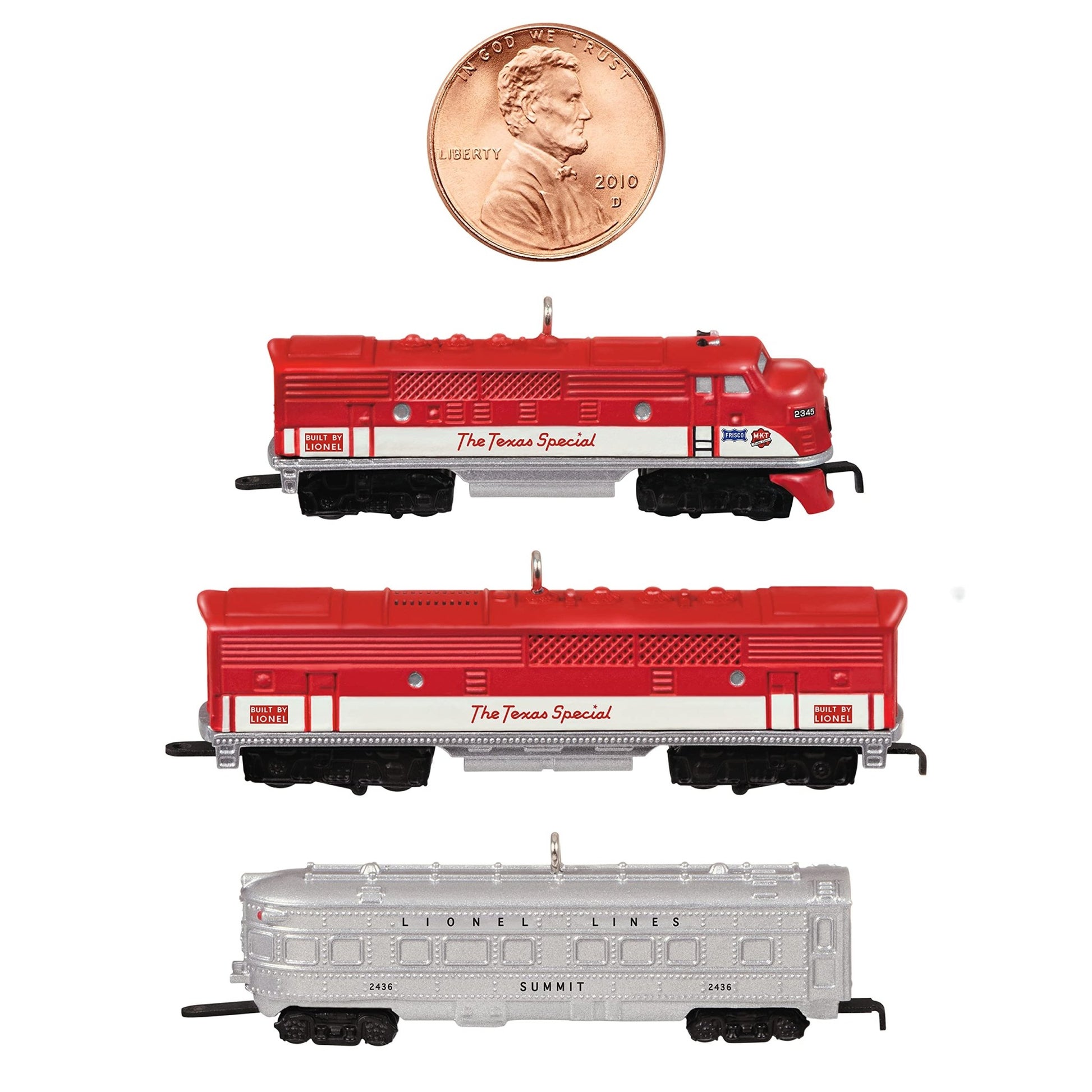 Hallmark Keepsake Miniature Christmas Ornament 2021, Lionel 1520W Texas Special Passenger, Metal, Mini Set of 3