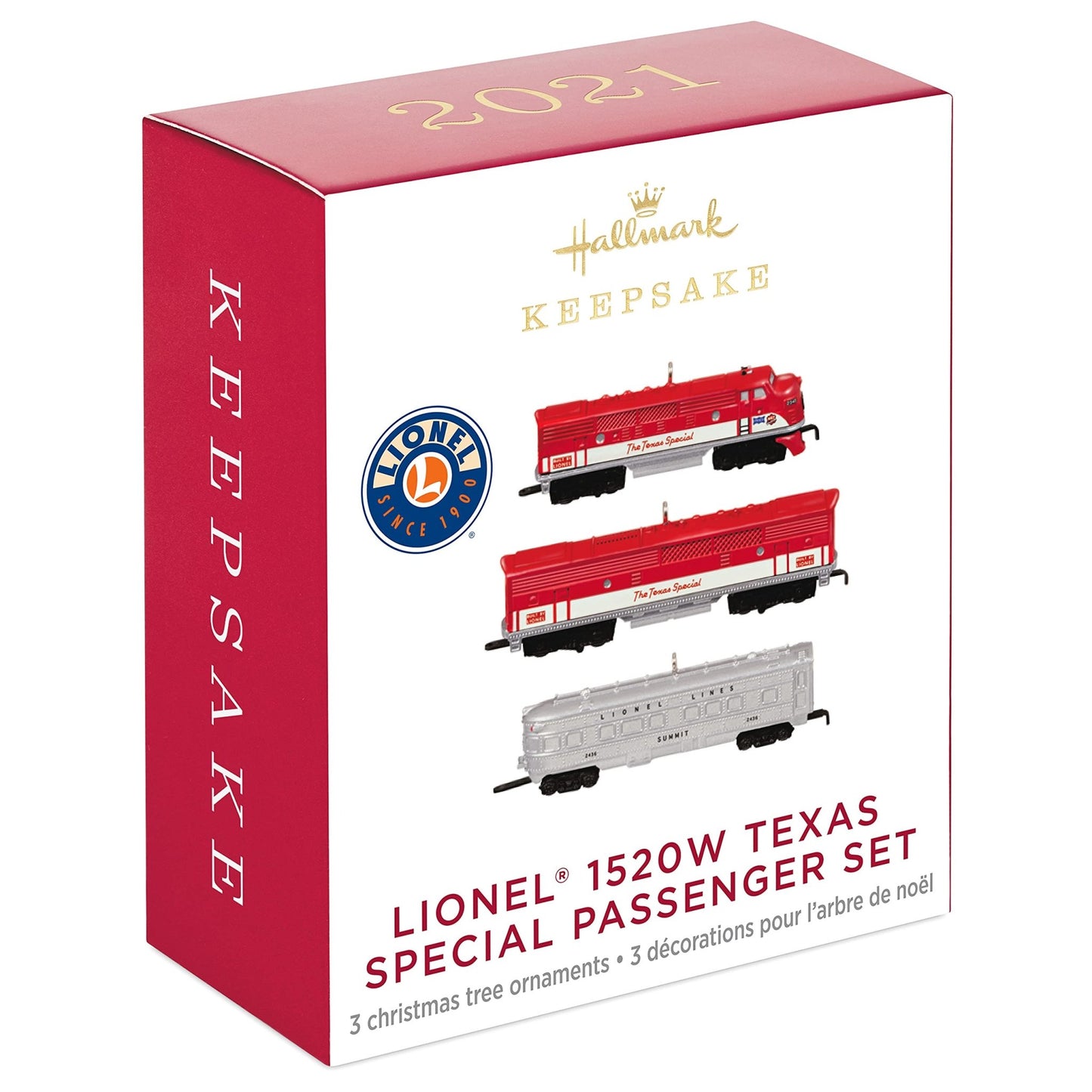 Hallmark Keepsake Miniature Christmas Ornament 2021, Lionel 1520W Texas Special Passenger, Metal, Mini Set of 3