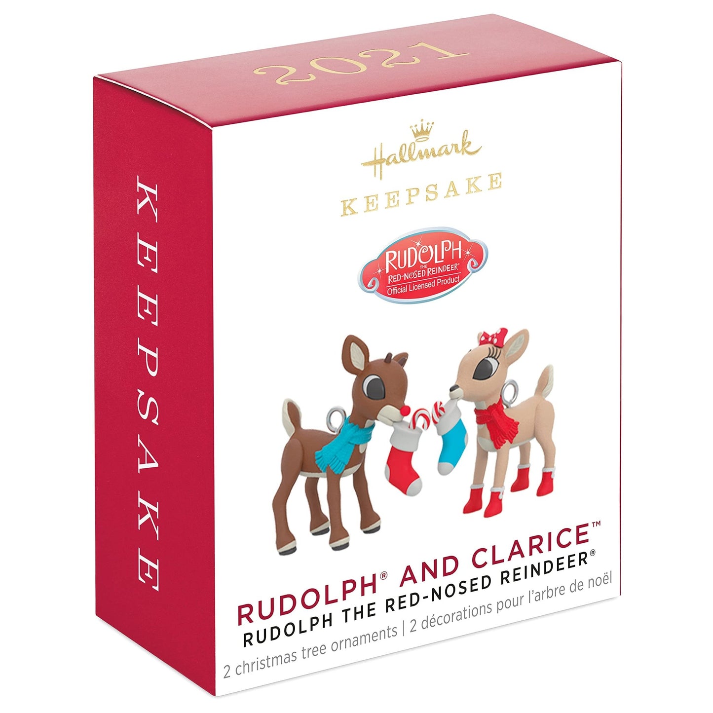 Hallmark Keepsake Miniature Christmas Ornament 2021, Rudolph The Red - Nosed Reindeer Rudolph and Clarice, Mini Set of 2